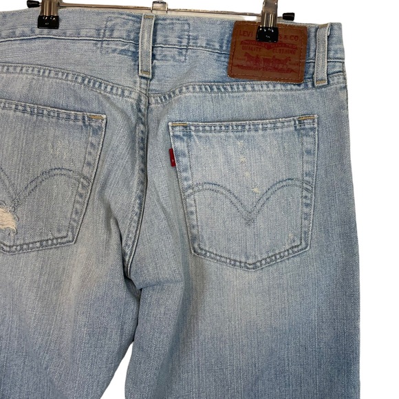 Levi’s Distressed 527 Low Boot Cut Destroyed Light Blue Wash Denim Jeans W32 L30 - Picture 4 of 16